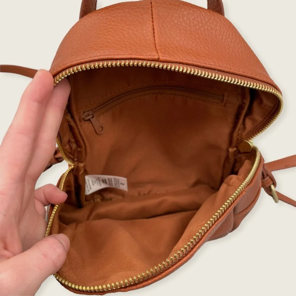 Walmart Mini Brown Vegan Goldtone Hardware Convertible Crossbody Zip Backpack 8" x 6" - Image 8