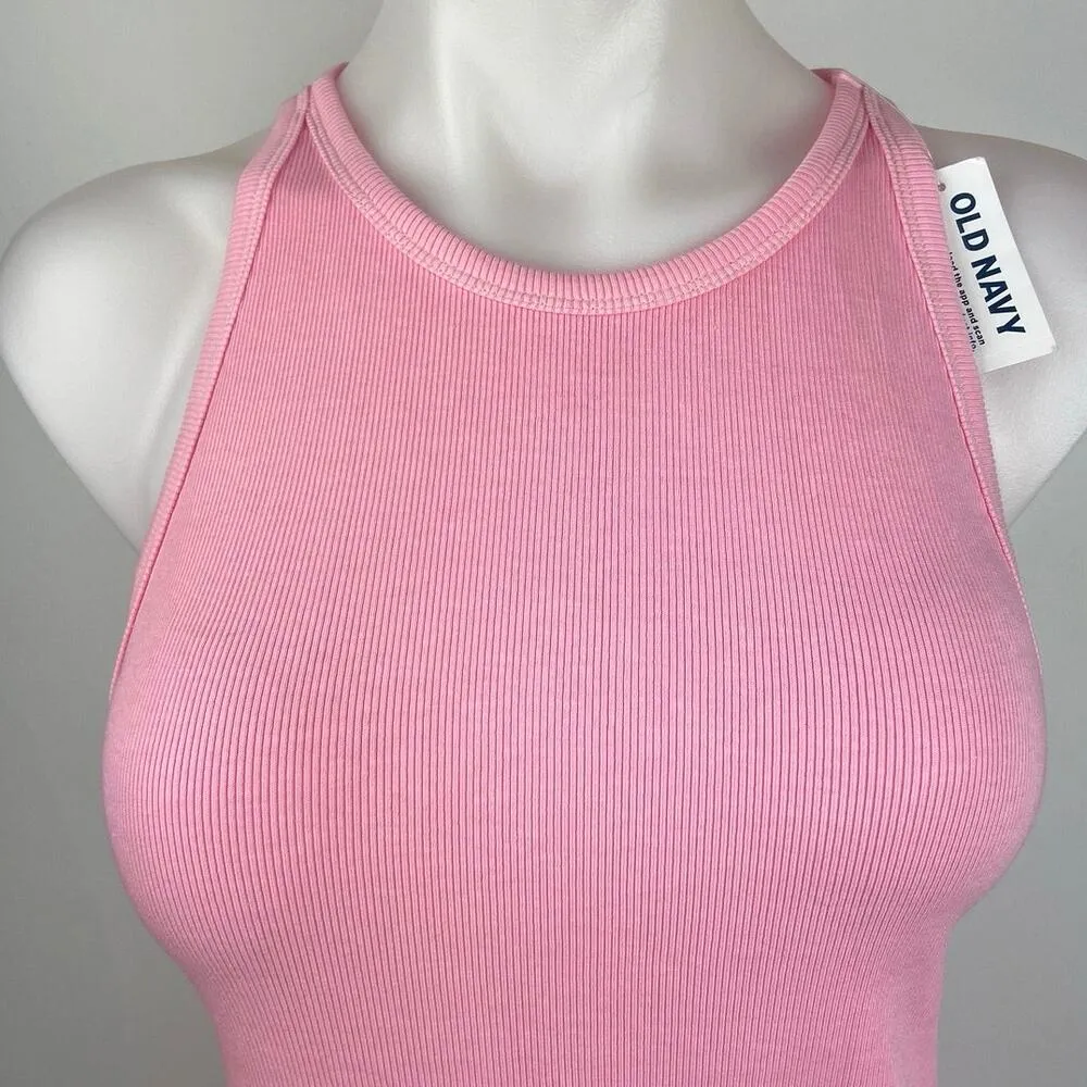 Old Navy NWT Pink Ribbed Knit Slim Fit Sleeveless Stretch Bodycon Mini Dress L - Image 3