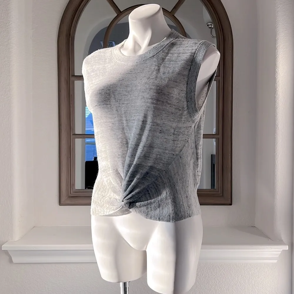 Veronica Beard Kellen Crewneck Cap-Sleeve Knit Twist Front Sweater, Size L $250 - Image 3