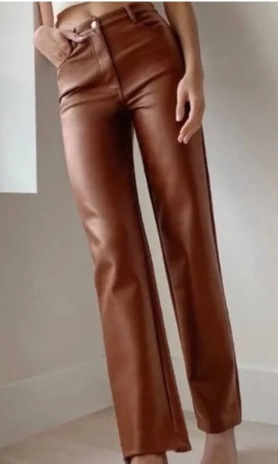 ARITZIA WILFRED The Melina Vegan Leather High Rise Pants Chocolate Brown size 0 - Image 1