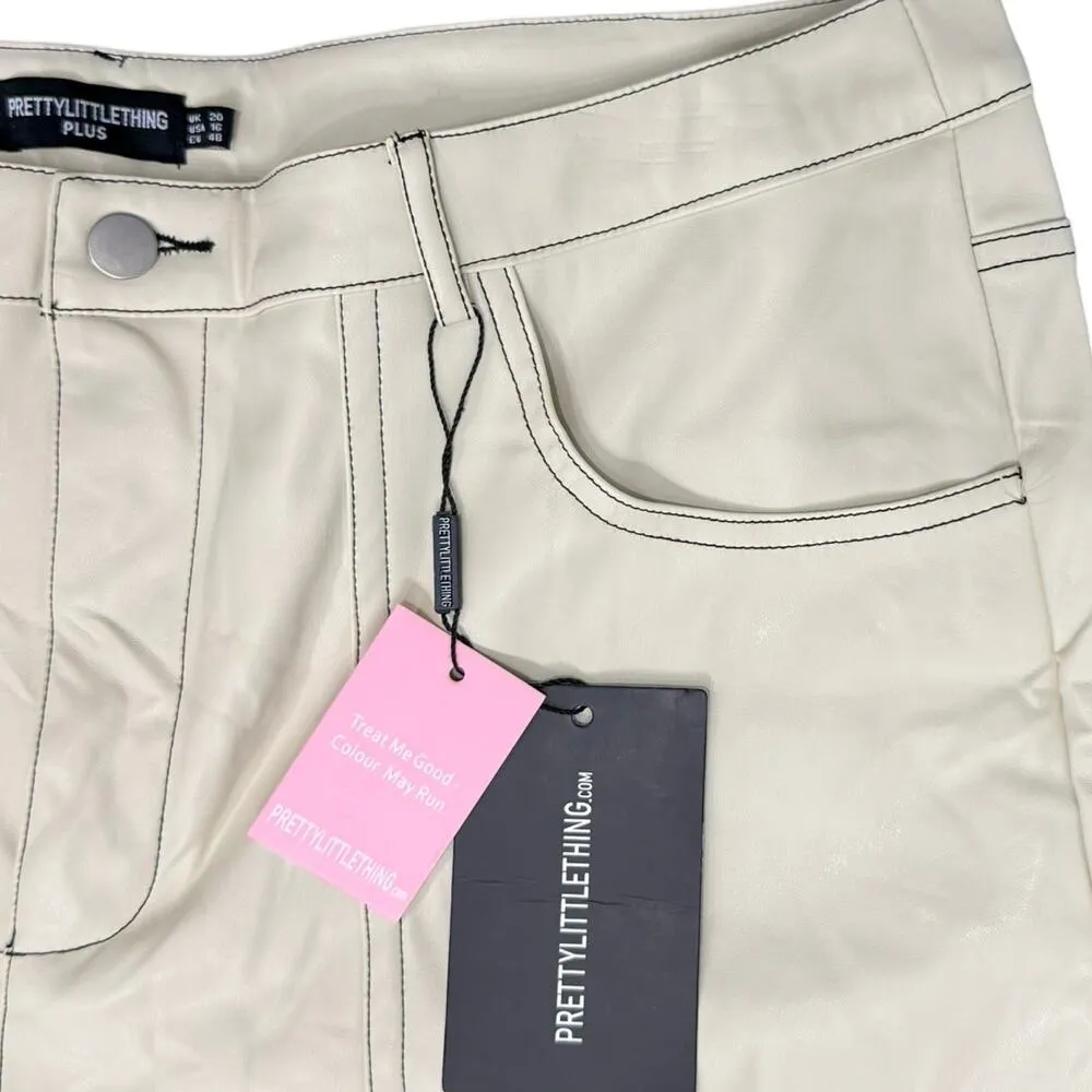 PrettyLittleThing Plus Cream Extreme Wide Leg Vegan Leather Pants sz 16 NEW Tags - Image 11