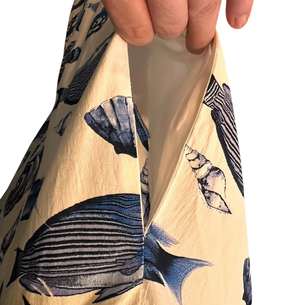 Avec Les Filles Sea Stars Fish A Line Cotton Blend White Blue Midi Dress Size 14 - Image 5