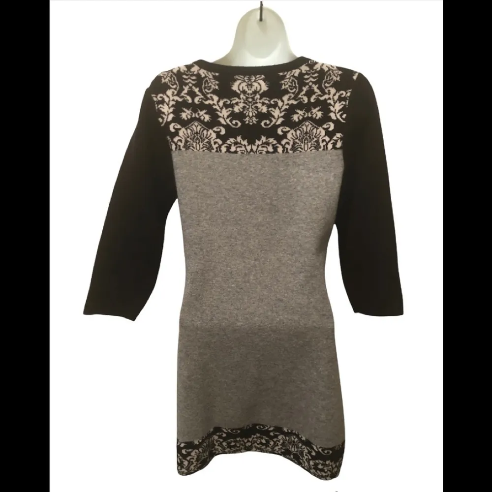 Papillon Angora Blend Damask Print Soft Sweater Dress S 3/4 Sleeve Cozy Winter - Image 4