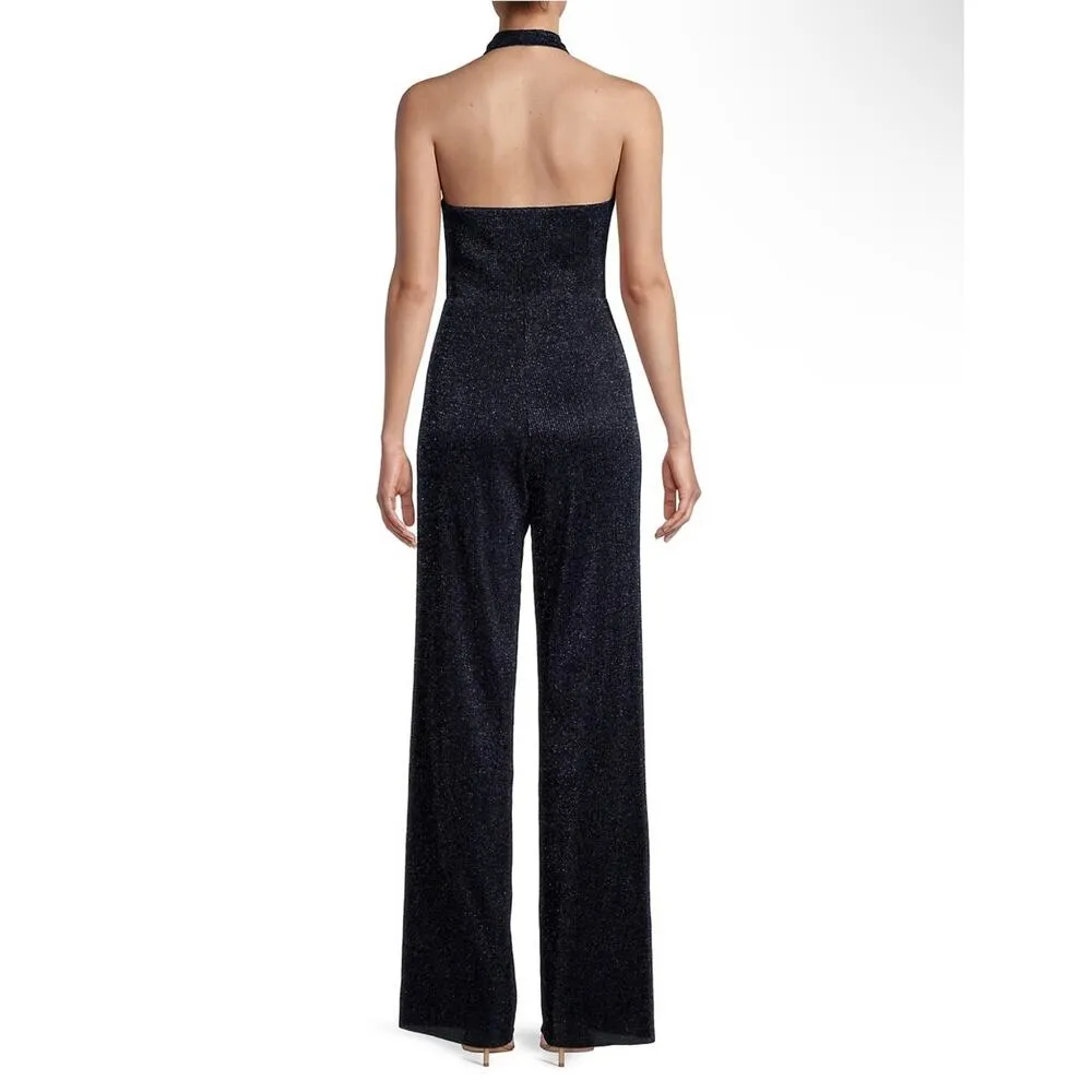 Black Halo Bode Blue Moon Metallic Halter Wide Leg Jumpsuit Size 10 NWT - Image 2