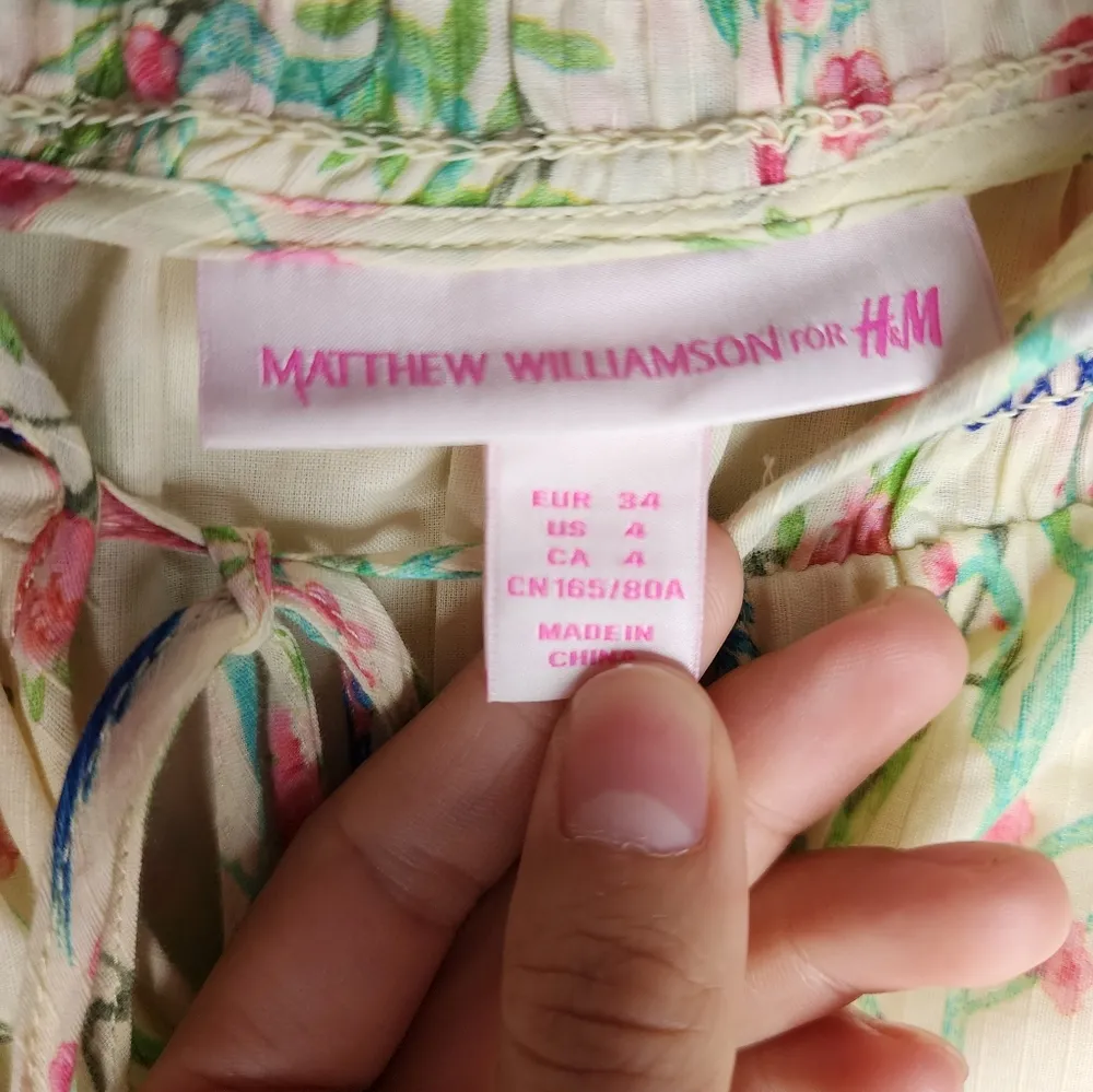 MATTHEW WILLIAMSON H&M Multicolour Cotton Floral & Bird Short Mini Dress Yellow Size 4 - Image 4