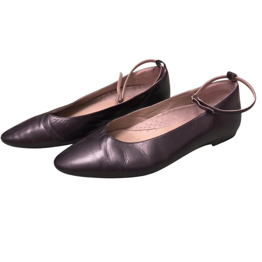 REDEN Black Leather Ballet Flats Ankle Strap 39.5 Minimalist Designer Comfort Size 8.5 - Image 4