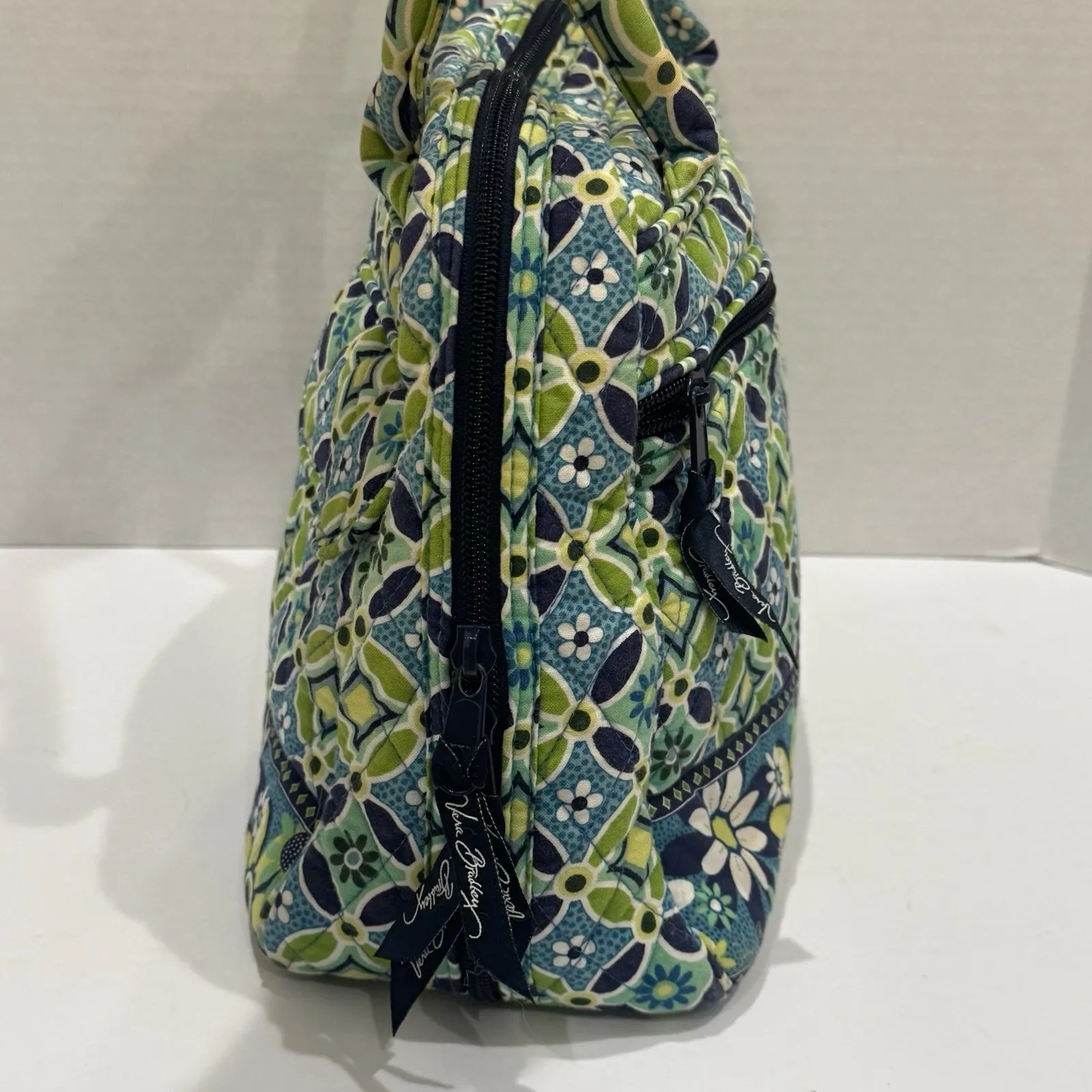 Y2K Vera Bradley Daisy Blue Lime Green Flower Bucket Shoulder Tote Purse Bag - Image 6