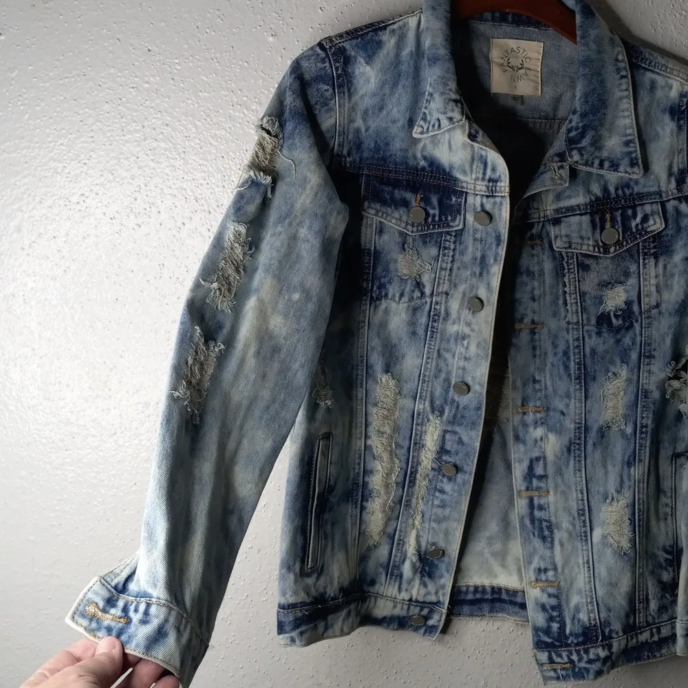 Fantastic Fawn S Destroyed Acid Wash Jeans Jacket Distressed Acid Wash - Image 3