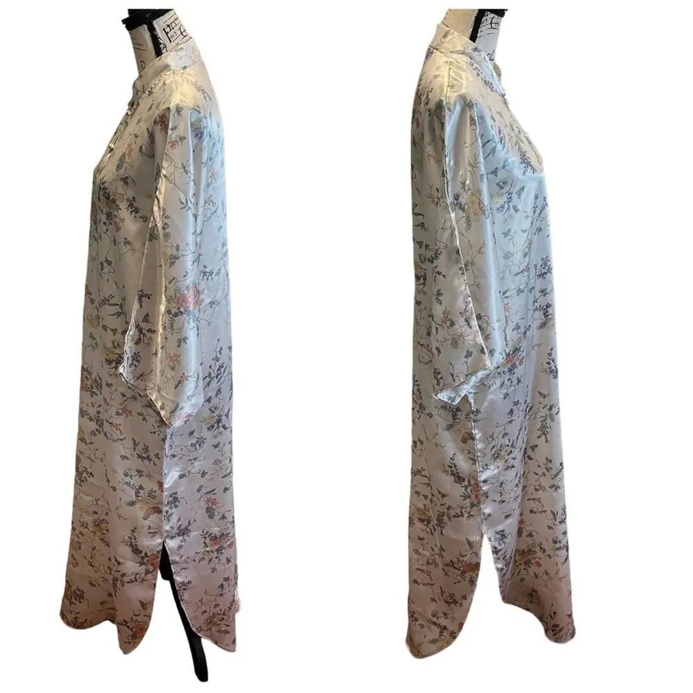 Barbizon Nightgown Floral Ivory Pink Size Large Vintage Kimono Mock Neck Rare - Image 3