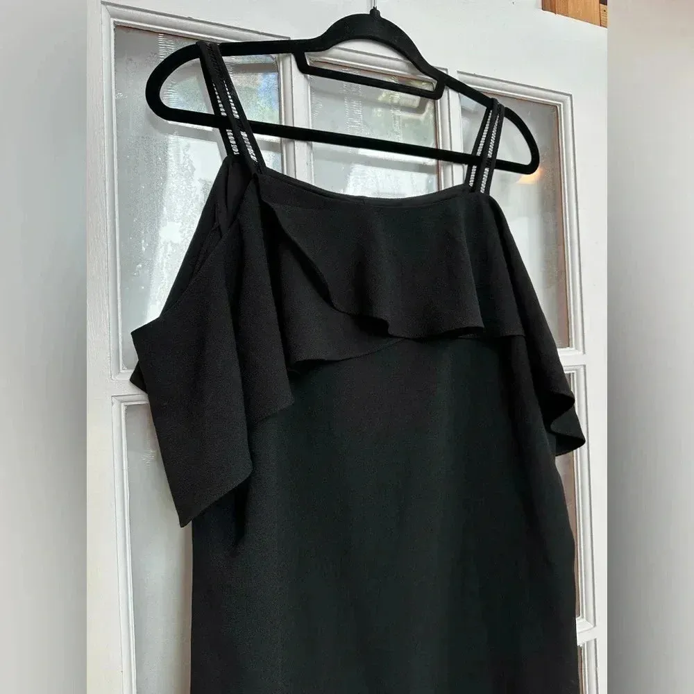 Maggy London Classic Black Cold Shoulder Ruffle Shift Dress Women’s Size 14 - Image 5