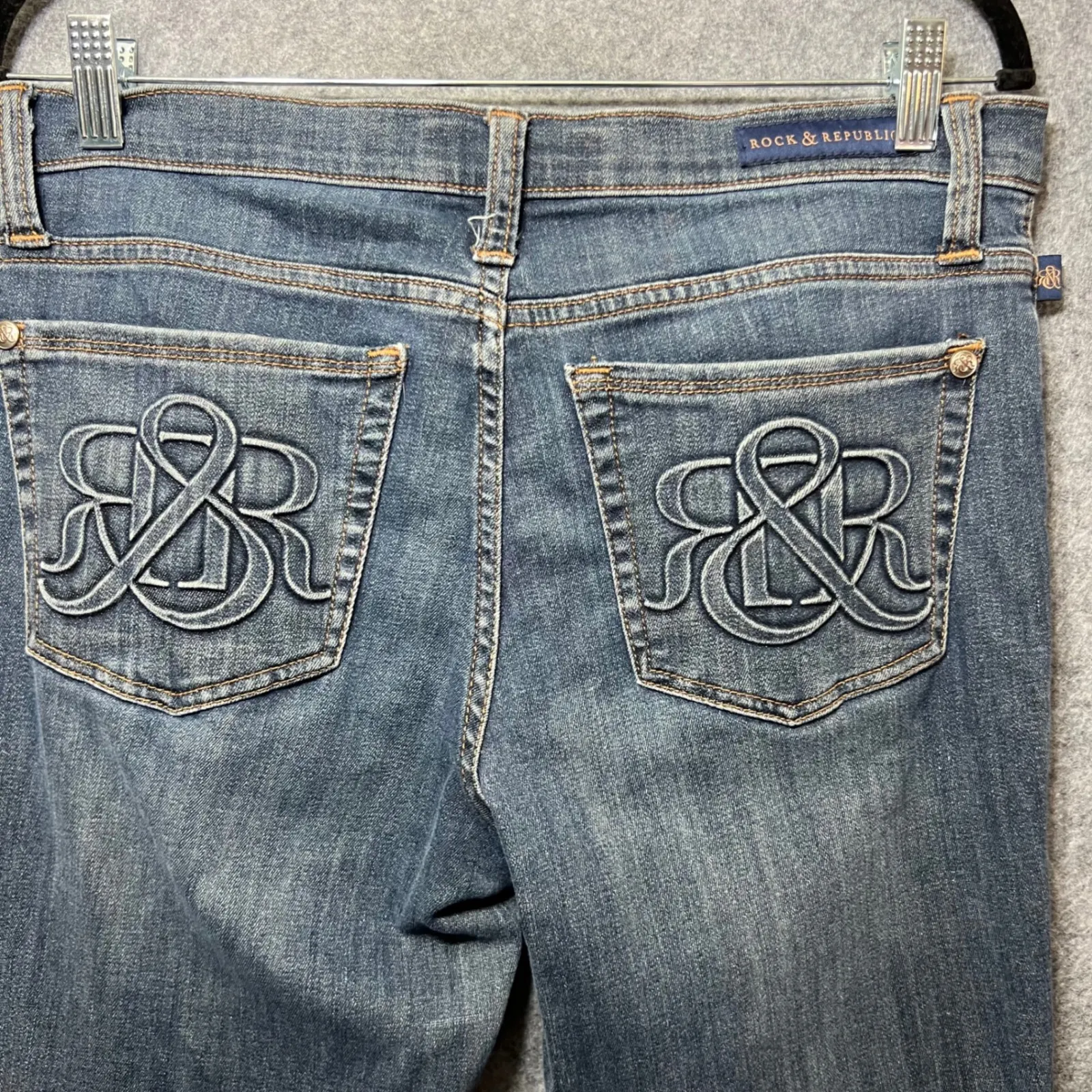 Rock & Republic Kasandra Bootcut Jeans Embellished Pockets Dark Wash Size‎ 12 - Image 9