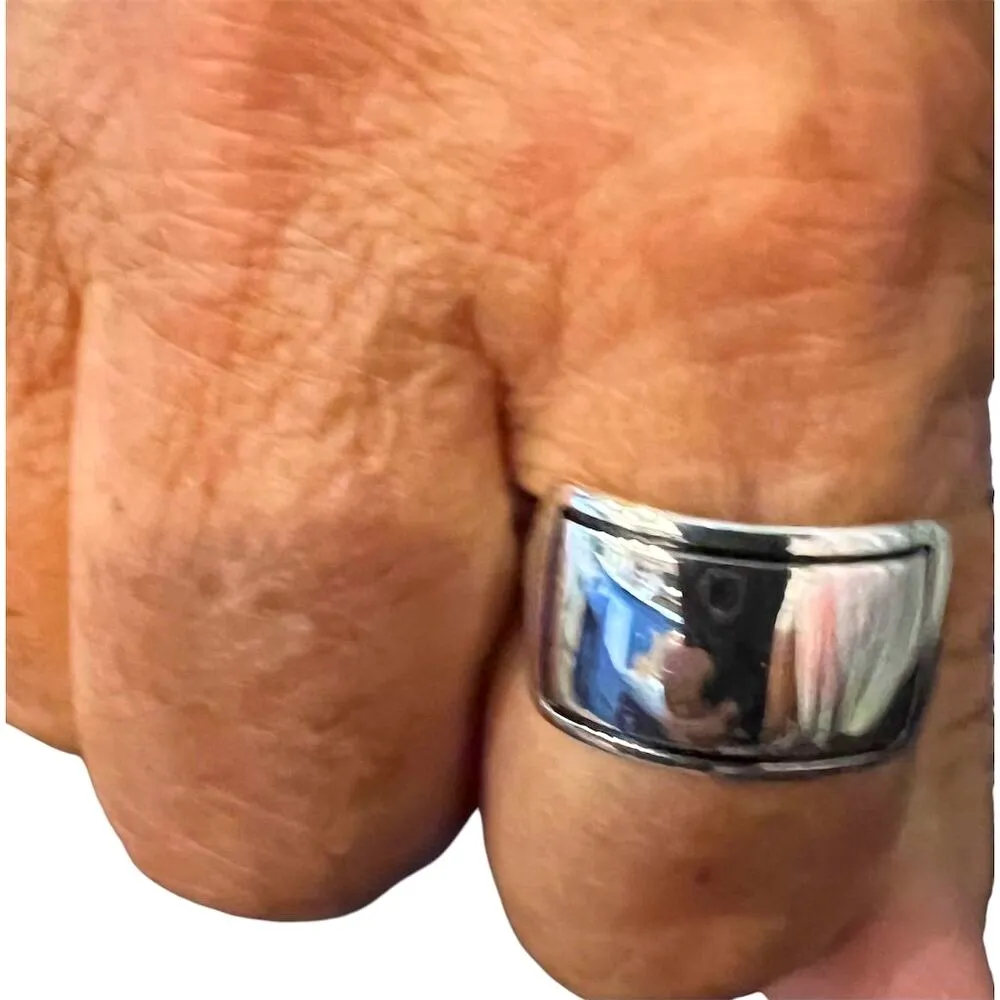 Sterling Silver Wide Band Ring High Polish Unique Design Size 9 - Image 5