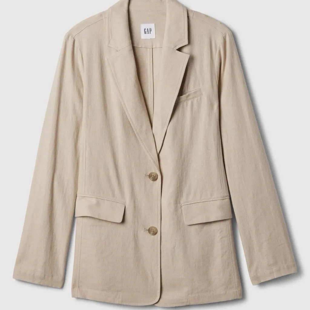 GAP Womens Large Relaxed Linen Blend Blazer Lightweight Casual Work Jacket - Image 3