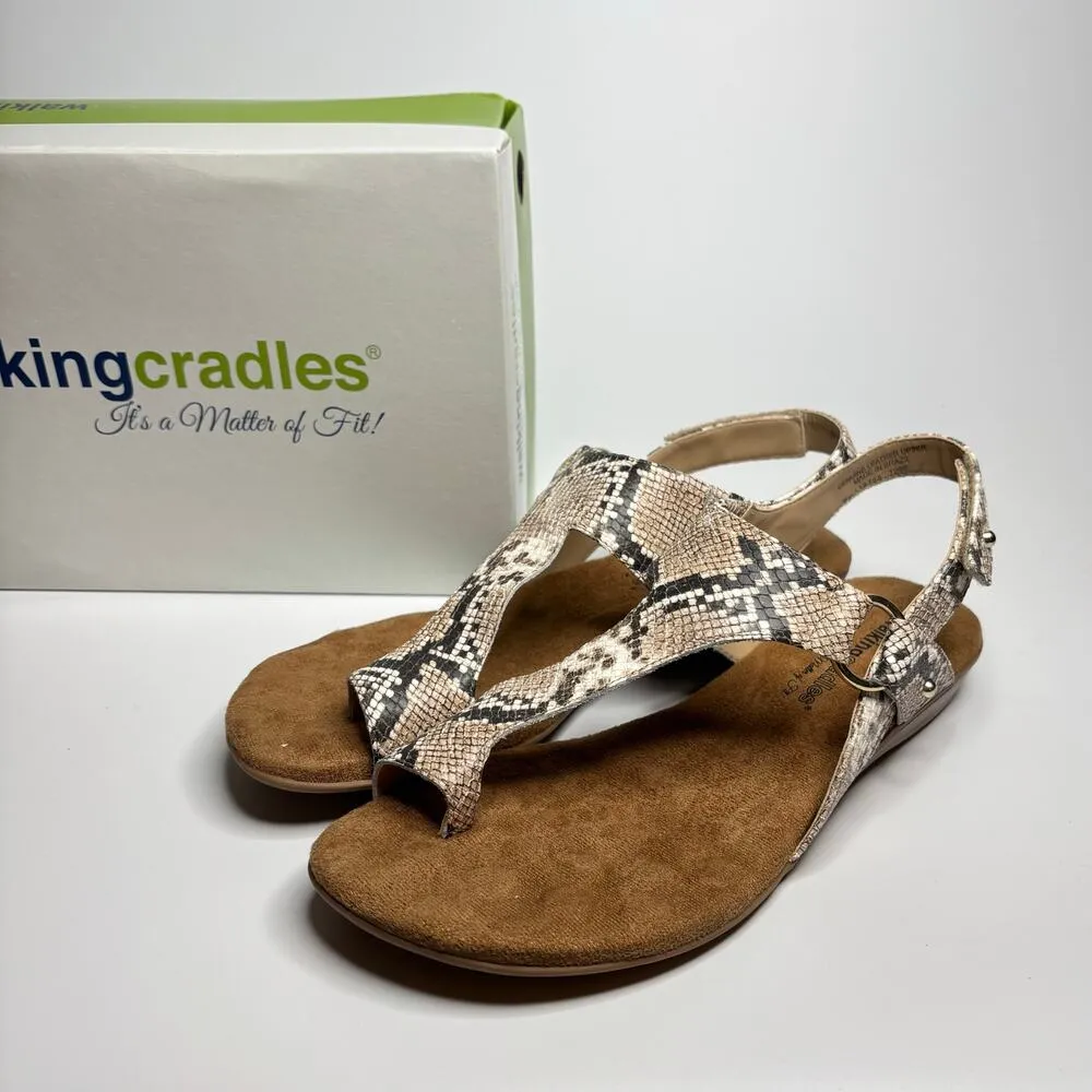 Walking Cradles Natalia Ankle Strap Leathwr Sandals in Brown/Bone Snake (Wide) Brown Size 12 - Image 6