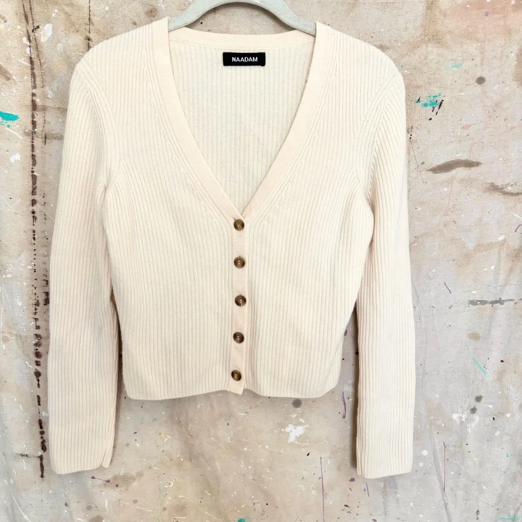 Naadam Cashmere Ribbed Cropped Cardigan - Image 2