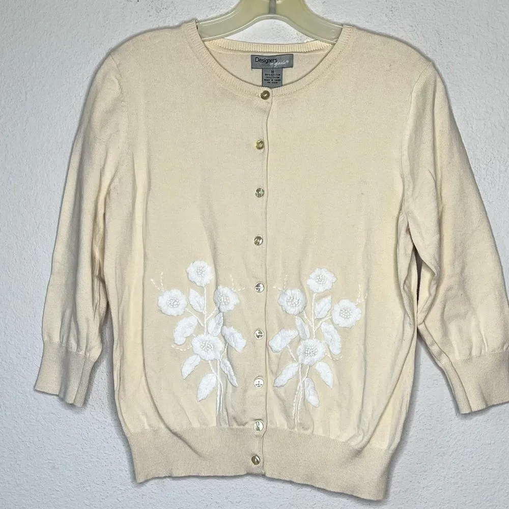 Vintage Designers Originals‎ Embroidered Cardigan Sweater White Size M - Image 5