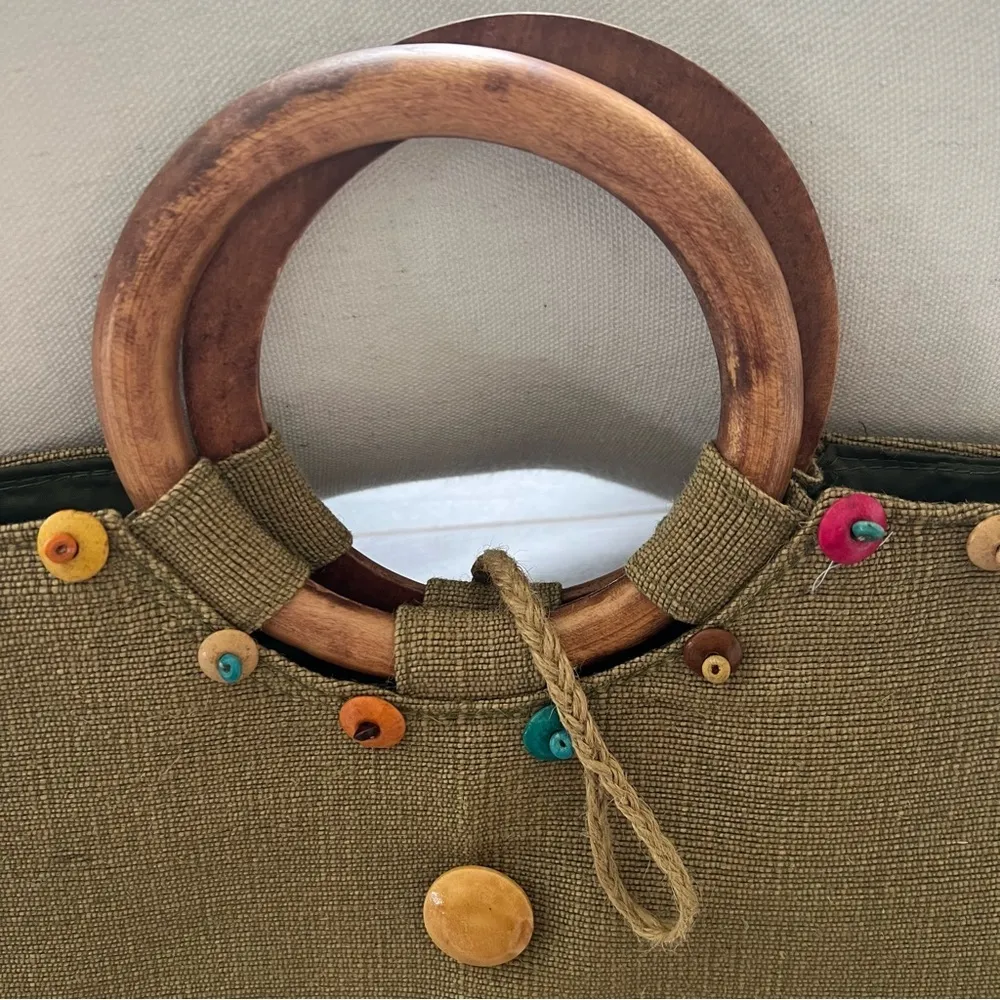 Unbranded bohemian round wooden handles Boho straw wooded beaded tote bag - Image 76