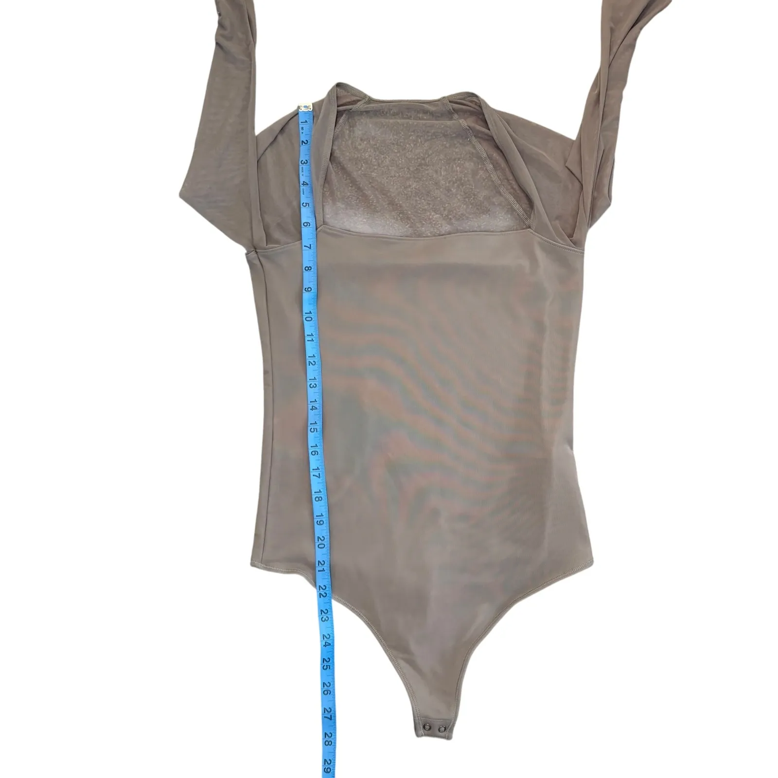 Abercrombie & Fitch Bodysuit Square Neck Sheer Long Sleeve Neutral Taupe Top Med - Image 4