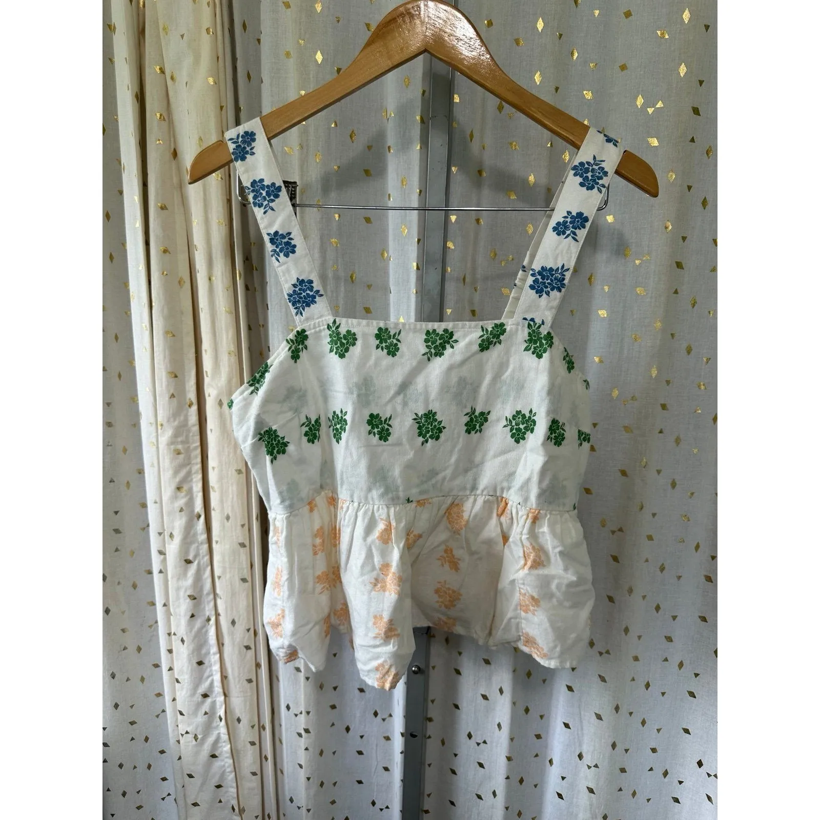 American Eagle Boho Cotton Linen Blend Floral Tiered Crop Tank Maxi Skirt Set L Size L - Image 3