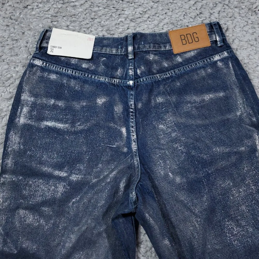 BDG Cowboy Jeans High Rise Straight Relaxed Blue Silver Painted Women's Size 31 - Image 3