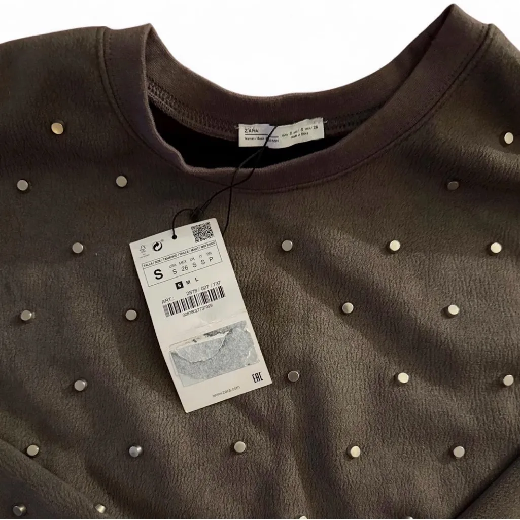 Zara Women's Brown Studded Crewneck Sweater - Image 9