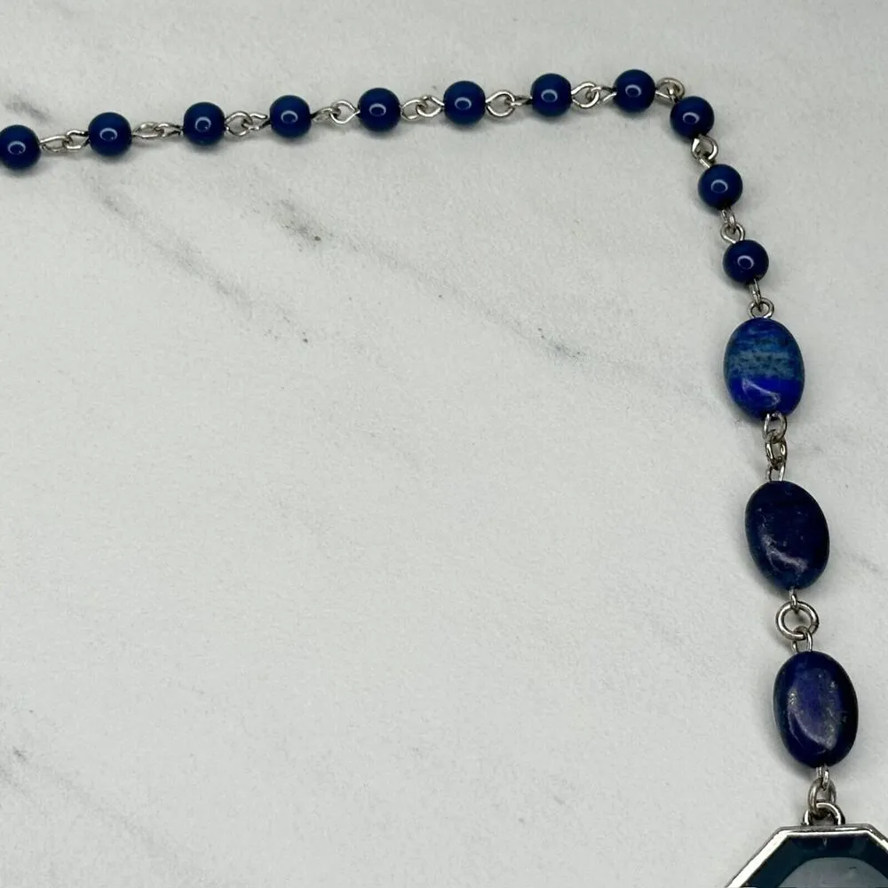 Chicos Blue Beaded Silver Tone Long Necklace 43" ✨ - Image 4