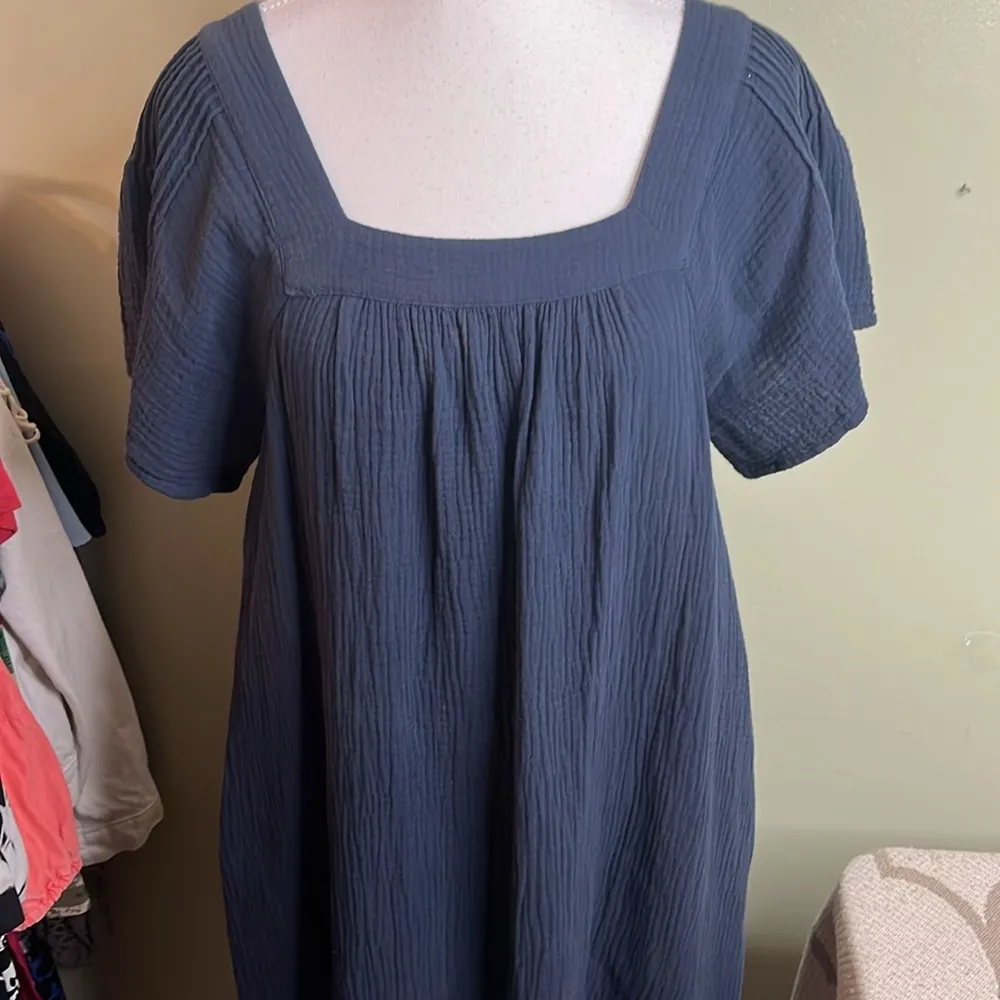 Madewell Navy blue Lightspun Gauze Square Neck short sleeve gauzy cotton dress - Image 5