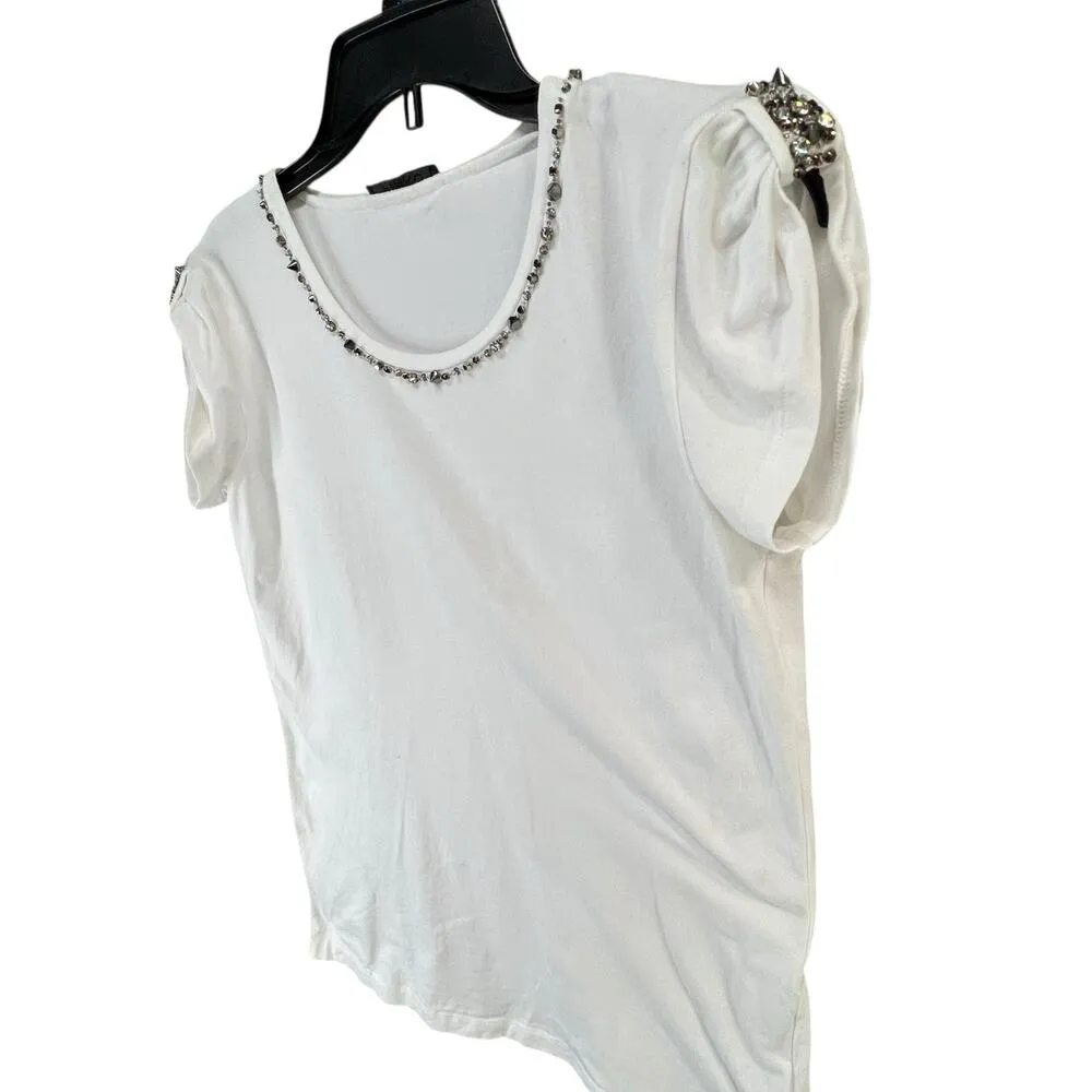 Pinko Biografo T Shirt Womens M White Studded Crystal Embellished Comfort Italy Size M - Image 2