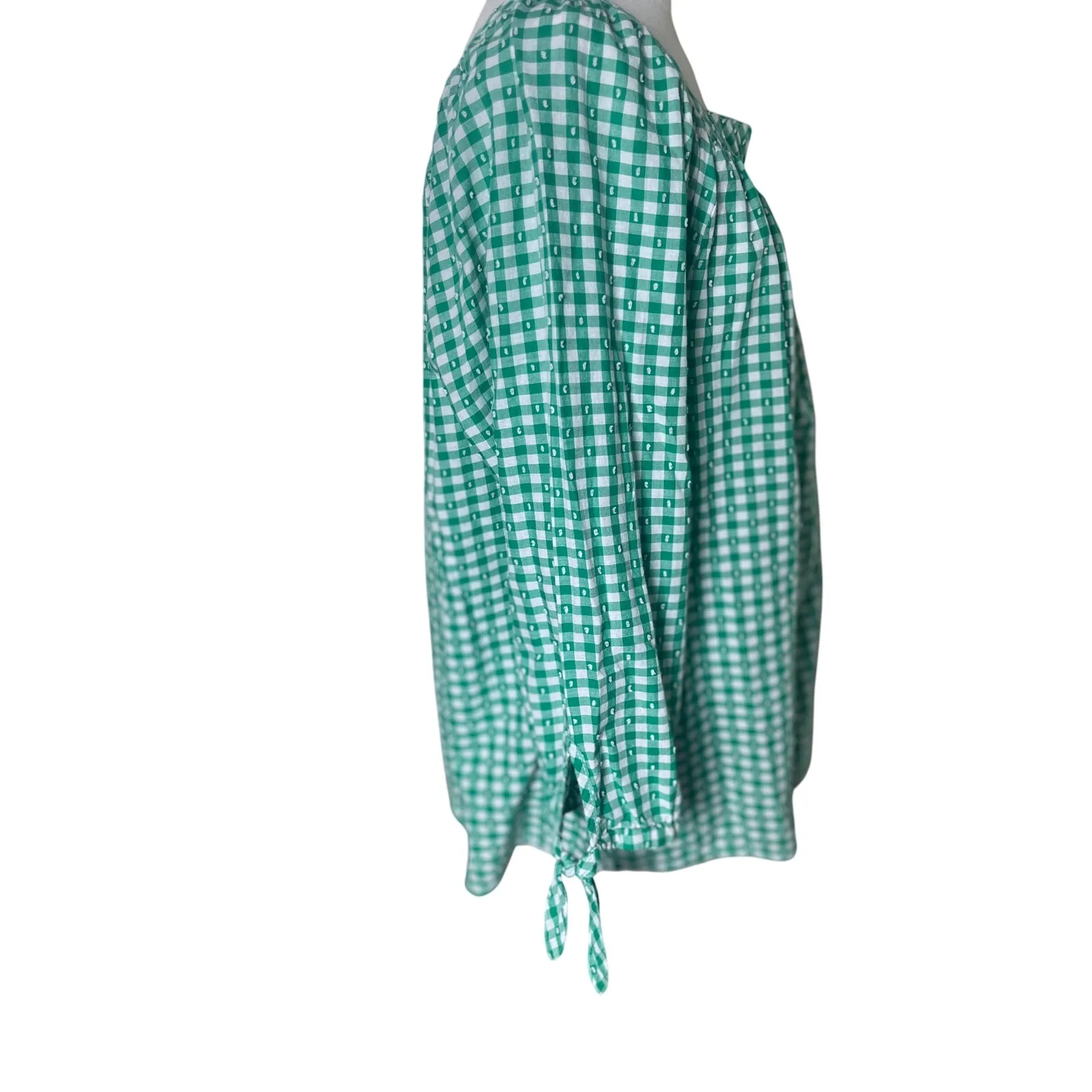 IZOD Womens Green‎ Gingham Check 3/4 Sleeve Square Neck Blouse Top - Image 5