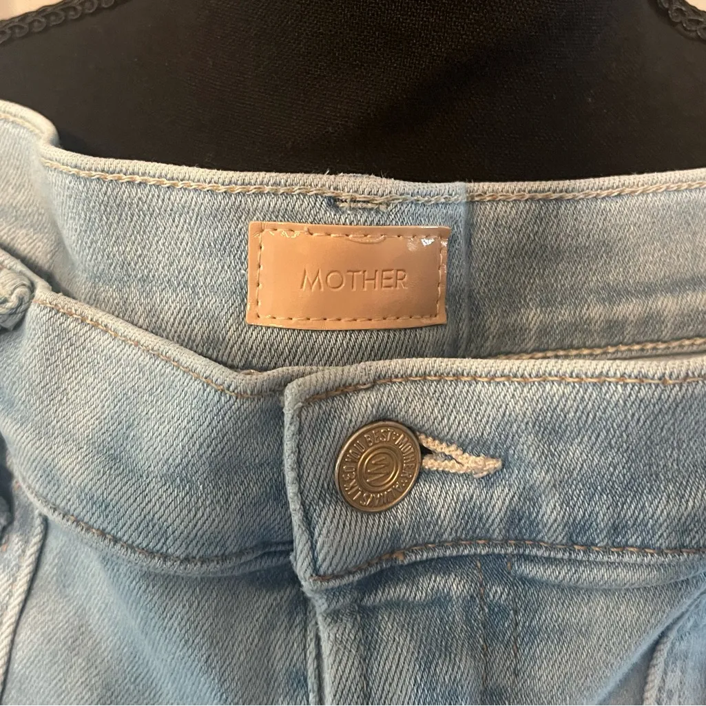 MOTHER The Wrapper Patch Cinched Ankle Light Blue Denim Joggers Size 33 - Image 3