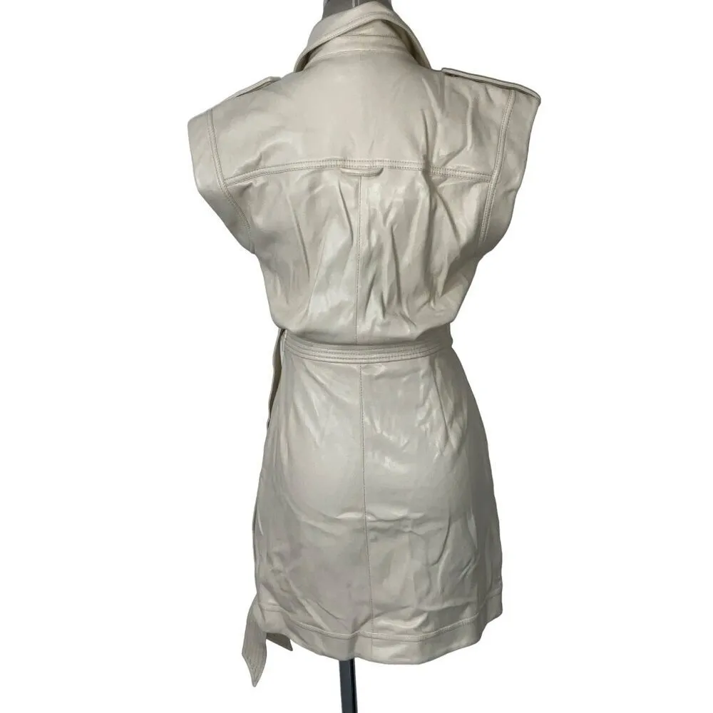 SIMKHAI Lourdes Vegan Leather Wrap Shirt Dress in Ceramic 6 New Womens Pleather - Image 6
