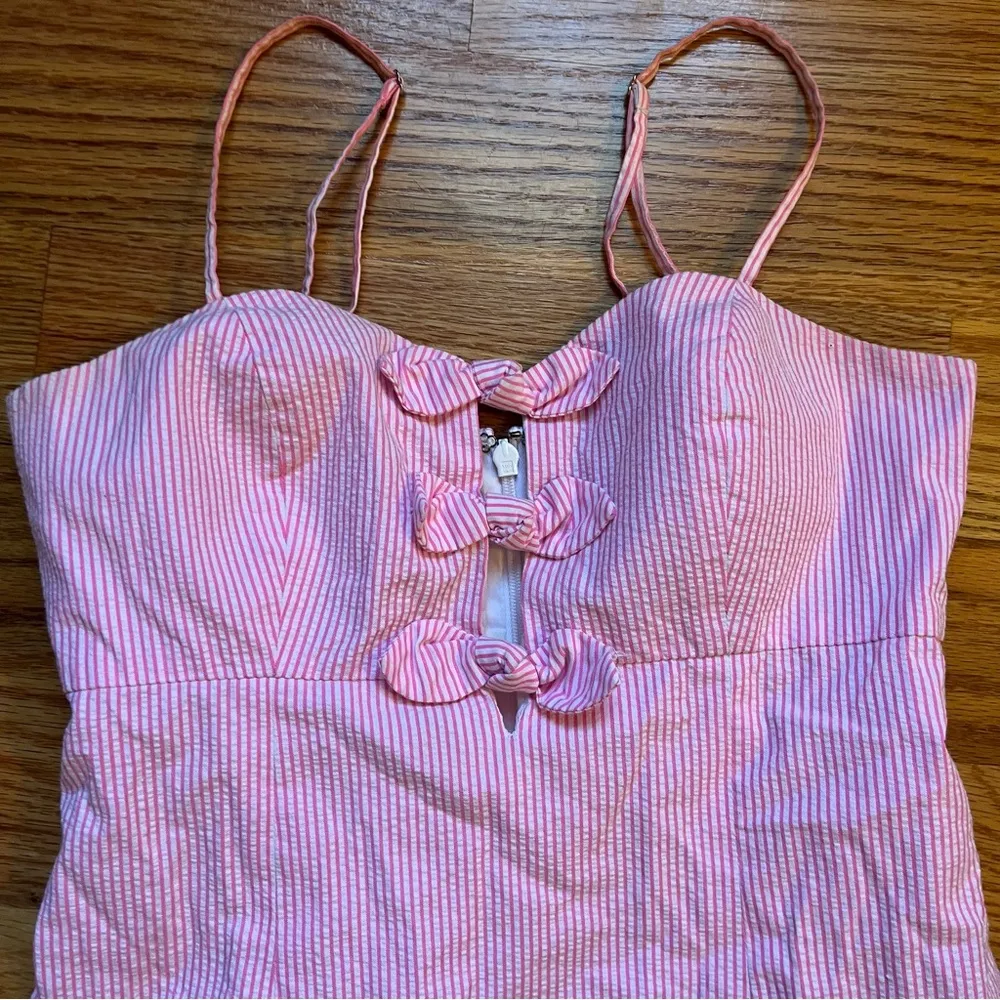 Lilly Pulitzer Petra PB Pink Seersucker Stripe Cut Out Bows Dress size 0 - Image 4