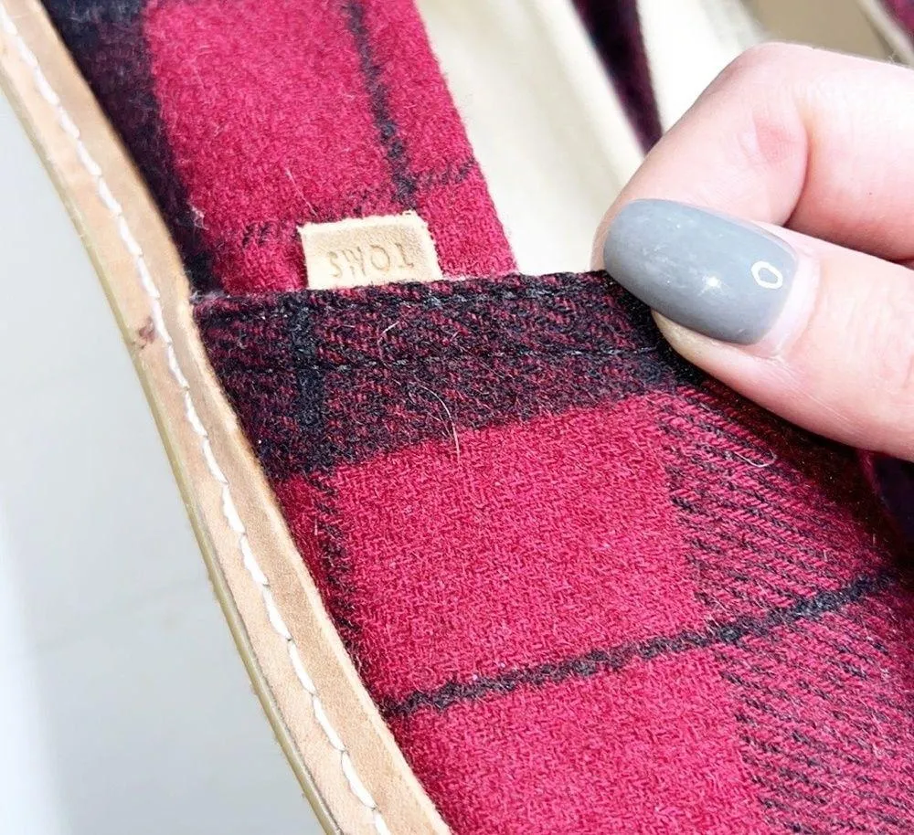 Toms Alpargata Classic Buffalo Check Plaid Red And Black Felt Slip On Flats - Image 5