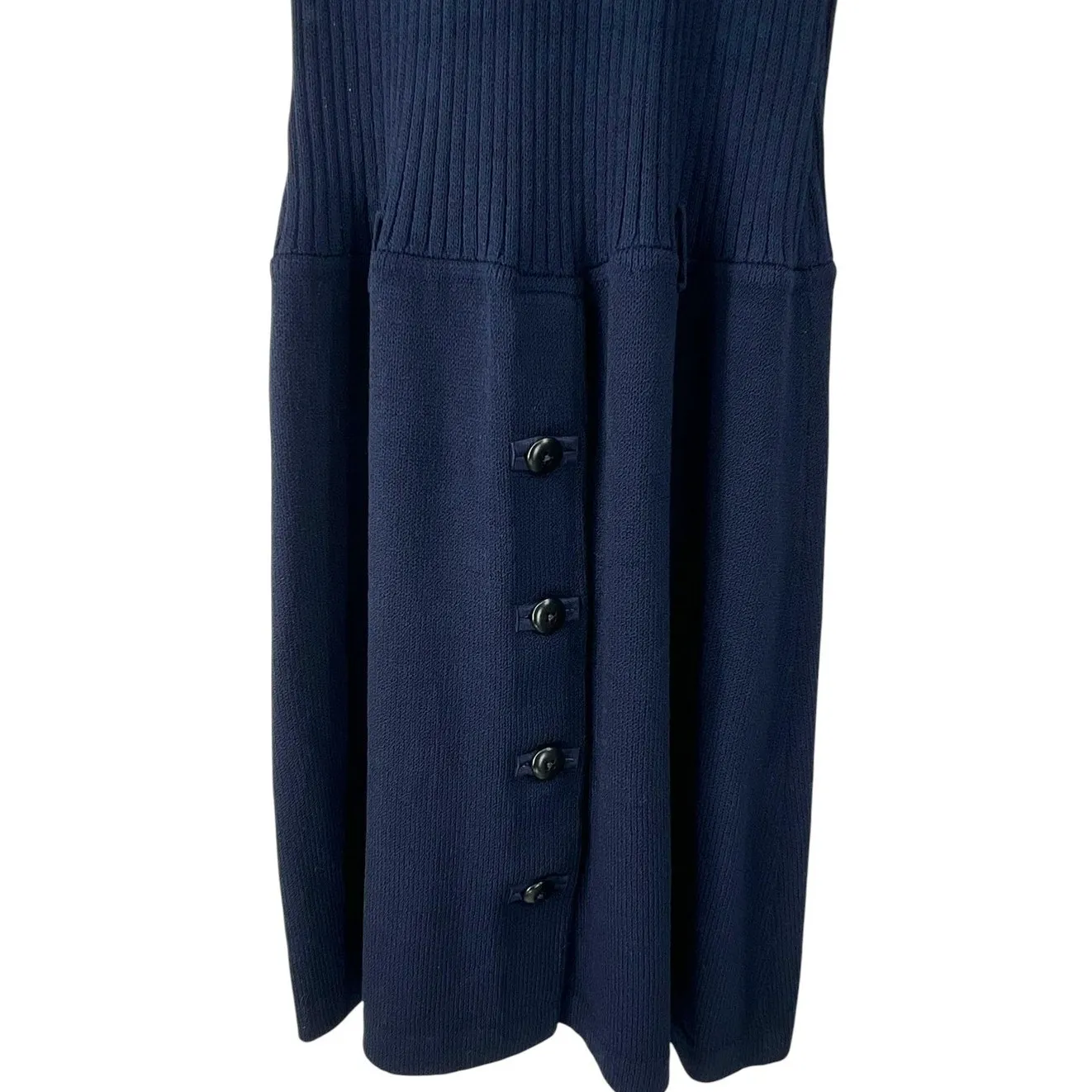 St. John | 6 | Navy blue short-sleeve ribbed knit dress front buttons Sweater - Image 2