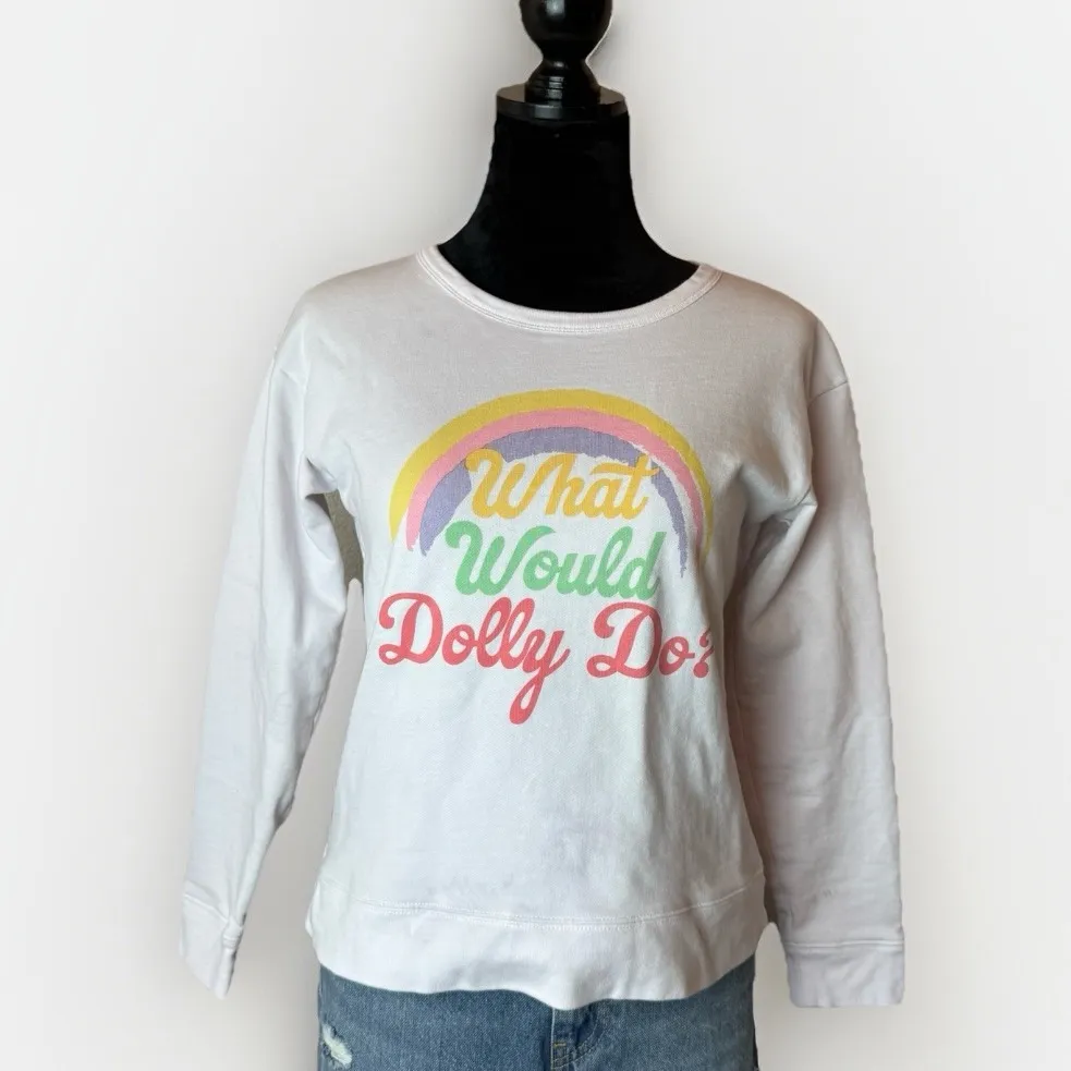 Draper James What Would Dolly Do Sweatshirt XS White Rainbow Graphic Crewneck - Image 2