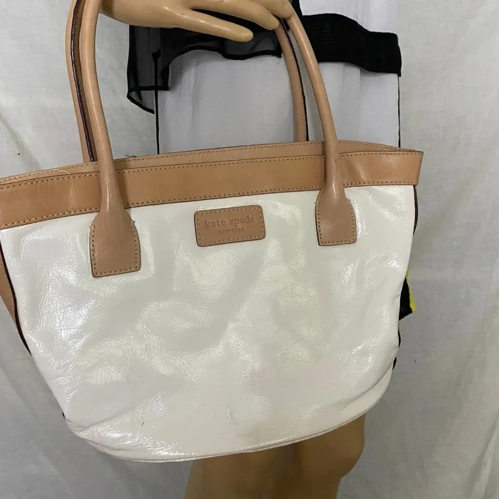 Kate Spade White Tan Leather Medium Size Handbag - Image 9