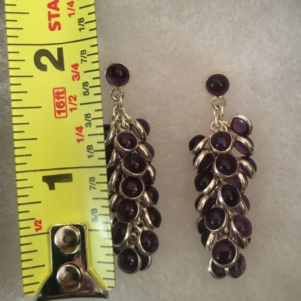 Vintage Sterling Silver Wrapped Faceted Amethyst Drop Dangle Earrings - Image 4