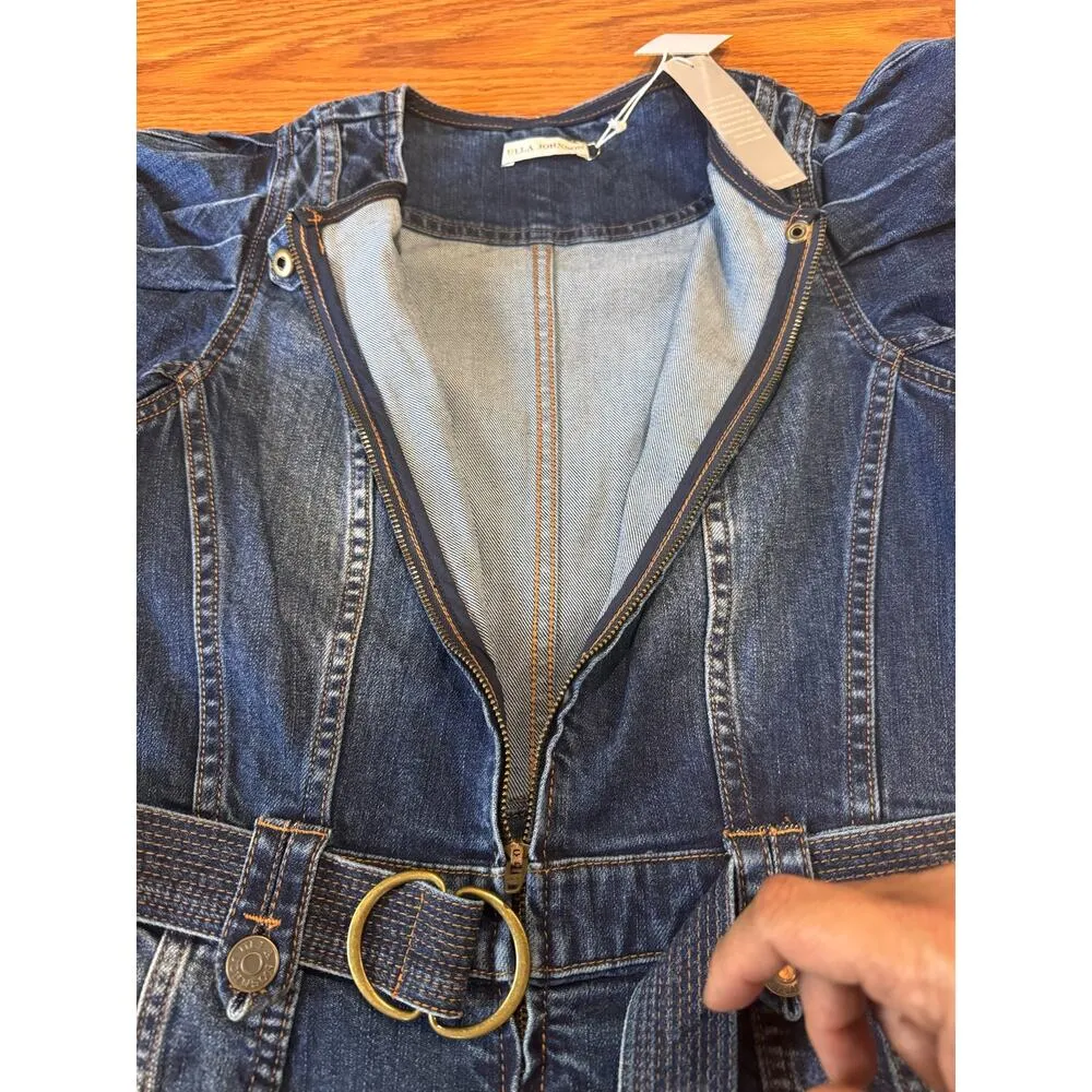 ULLA JOHNSON Cori Dress Dark Wash denim long puff sleeve romper size 4 - Image 11