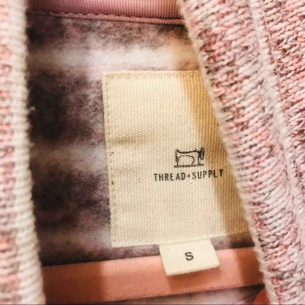 Thread + Supply Quarter Zip stripe sweater pink white sz small - Image 2