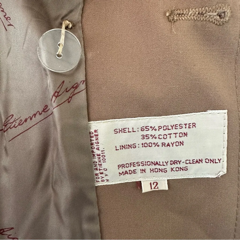 Etienne Aigner Vintage Short Dress Coat Jacket Women’s 12 Tan Brown - Image 6