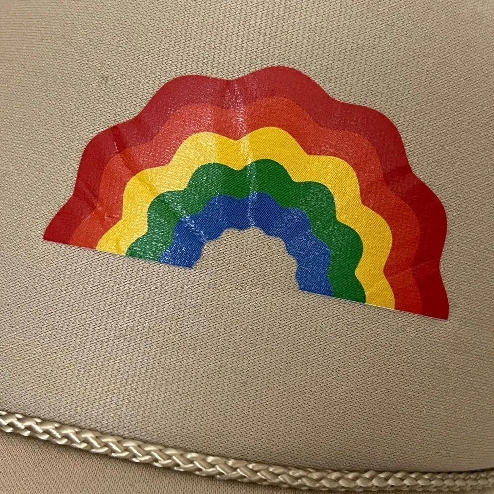 Otto Collection Minimalistic Tan SnapBack Mesh Trucker Hat Rainbow Print - Image 5