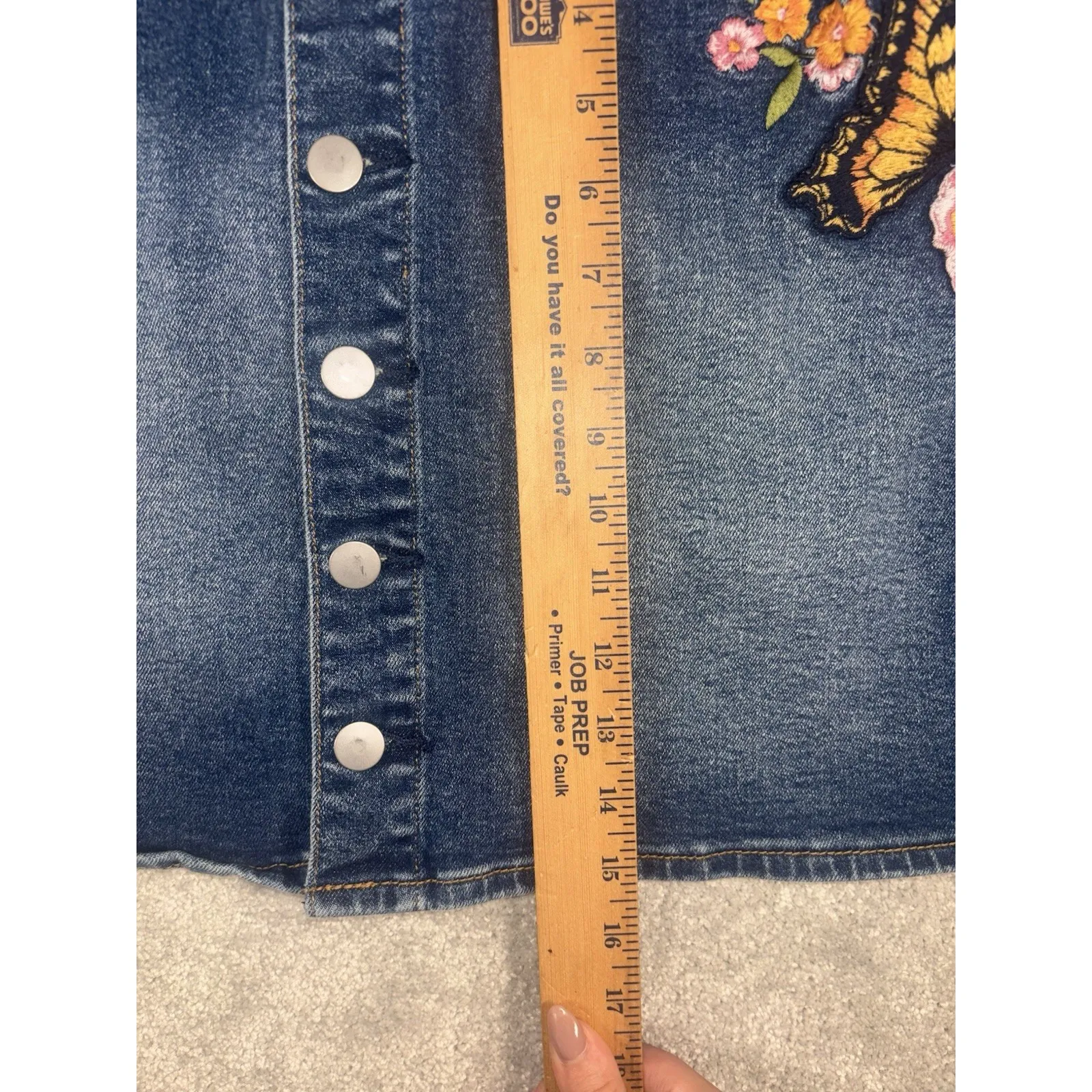 Free People Driftwood Leah Denim Floral Mini Skirt Size 30‎ in Butterfly Effect - Image 9