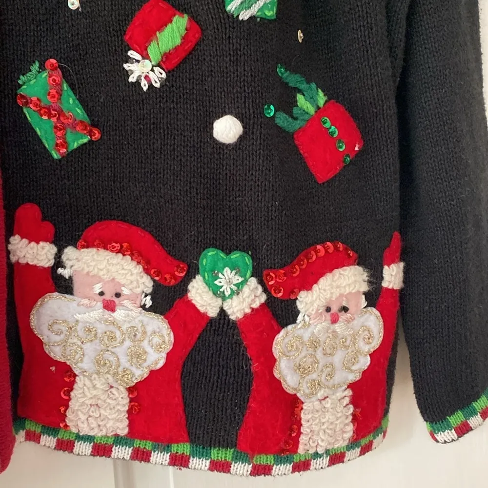 Tiara International Women’s Cardigan Christmas Pattern Santa Ornament Size Small - Image 3