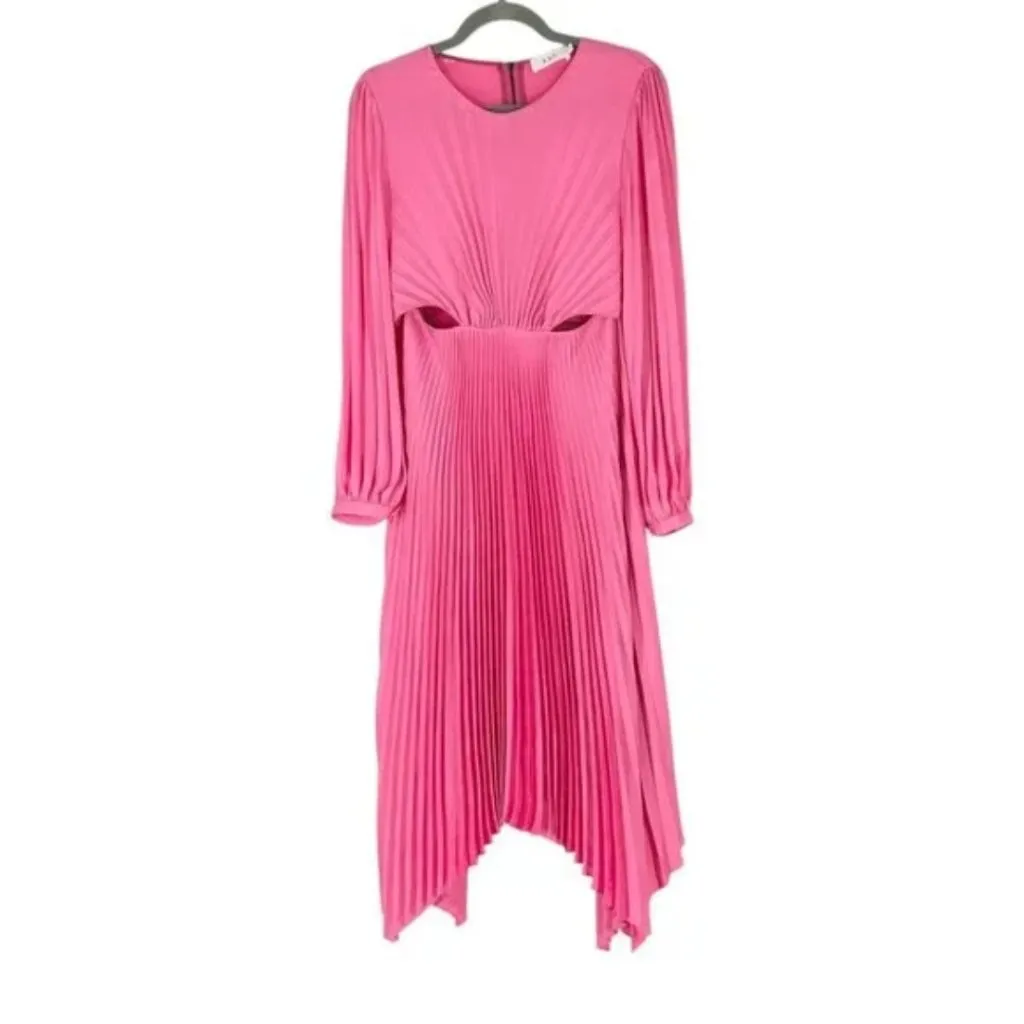 A.L.C. Naples Dress Size 8 Bright Pink Pleated Cutout Open Back Midi - Image 9
