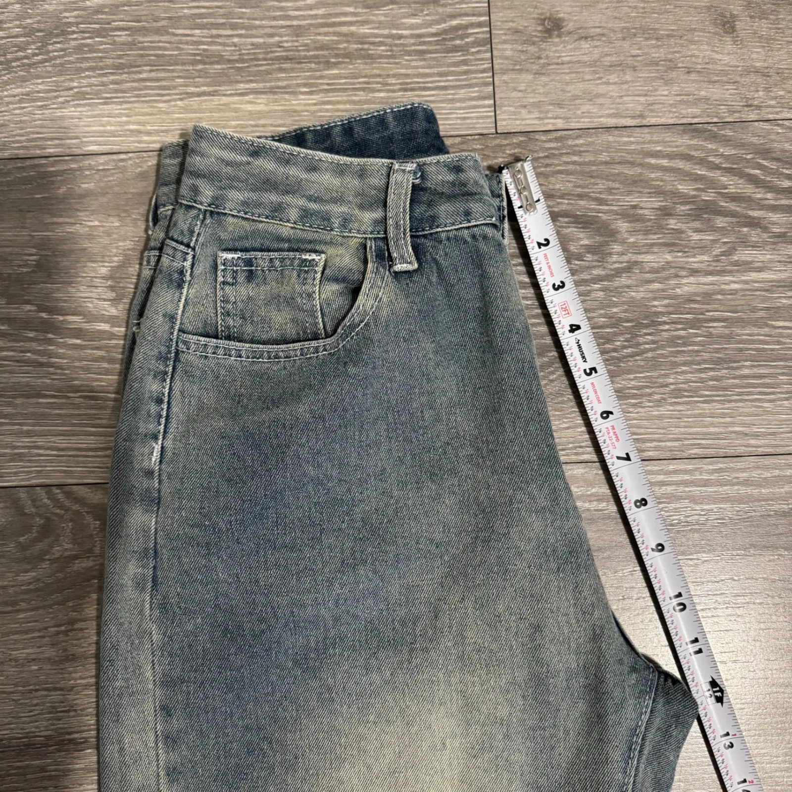 ROMWE Women's Blue Distressed Star Patch Wide Leg Skater Jeans Size M Frayed Y2K - Image 7