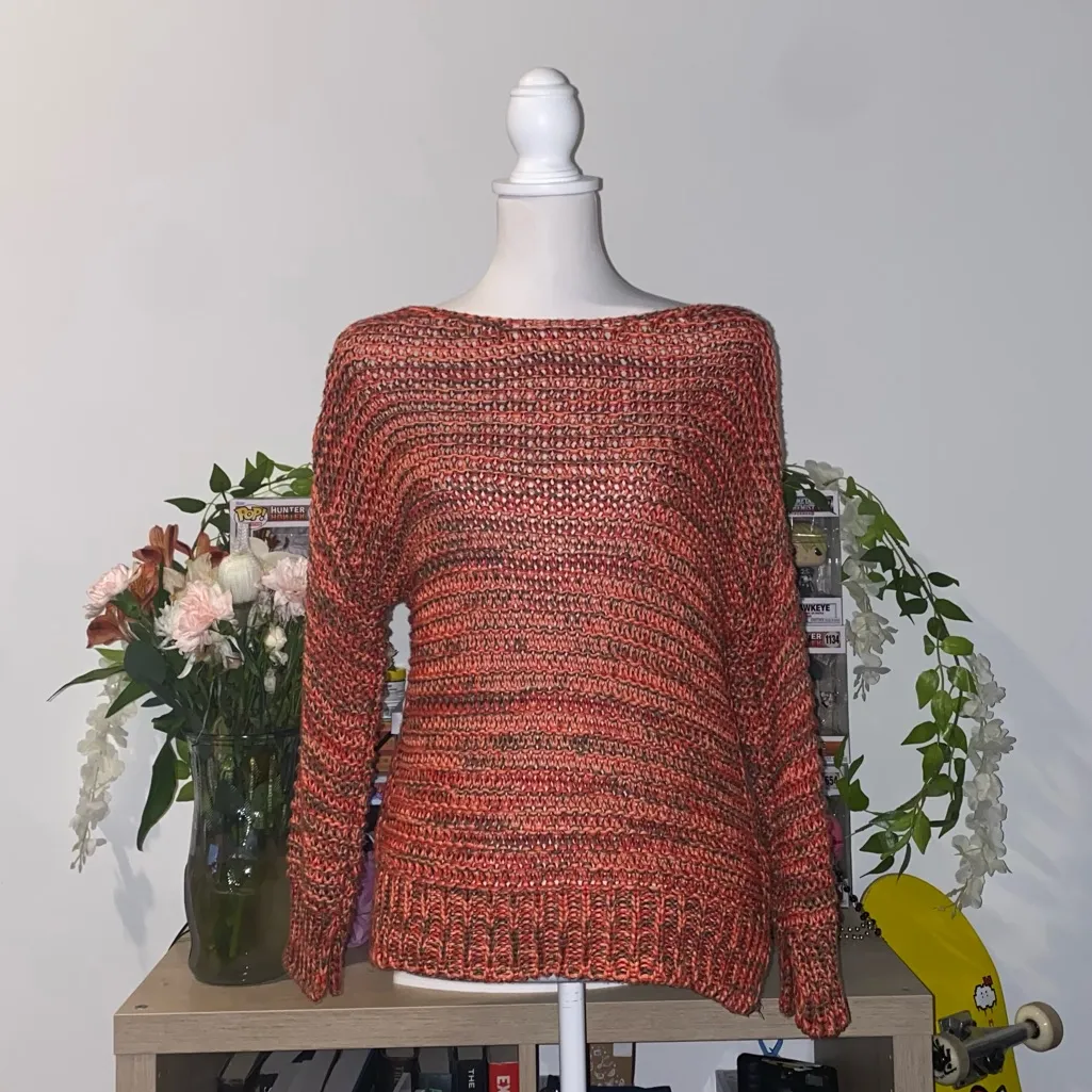 Zara knit 2000s style bohemian whimsical fairycore orange & red knit sweater - Image 6