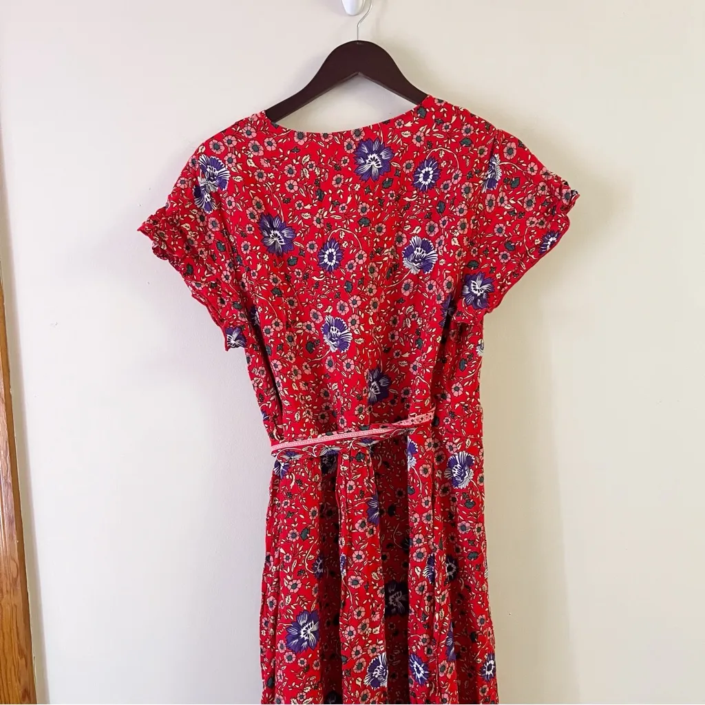 Halcyeen Red Floral Wrap Dress Midi Unlined Size XL NEW V - Image 8