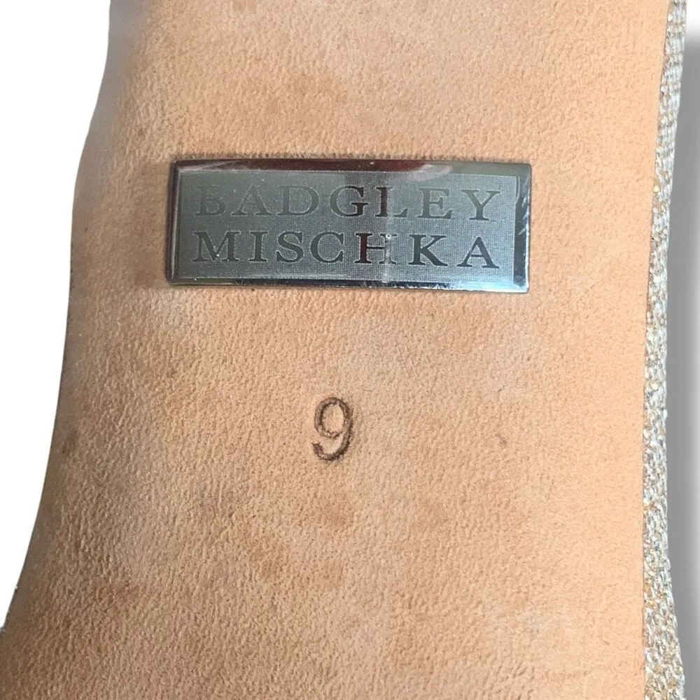 Badgley Mischka Gold Glitter Heels Size 9 Zip Back Strappy Platform Stilettos - Image 10