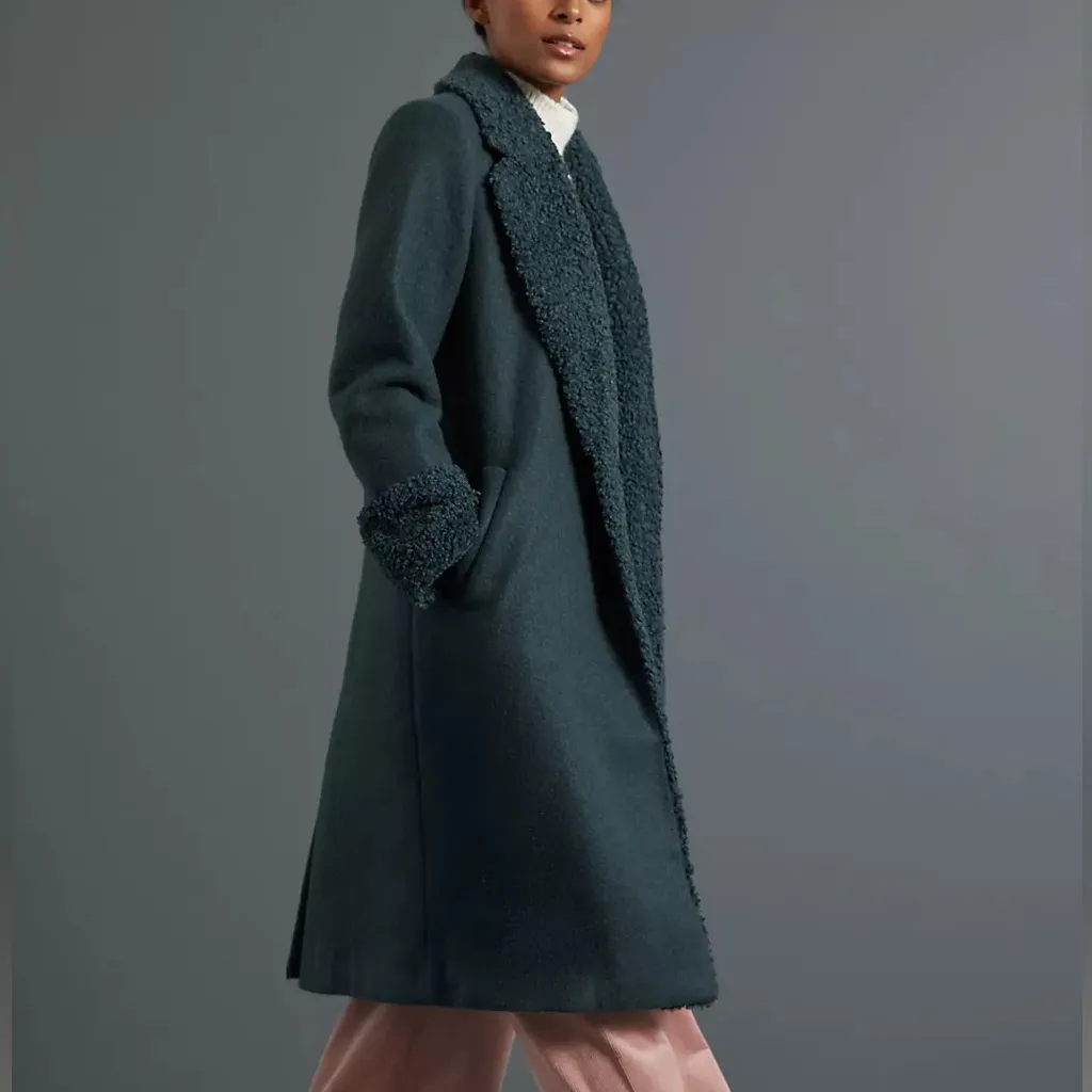 Anthropologie Hutch Colorblocked Sherpa-Trimmed Coat Green XS - Image 14