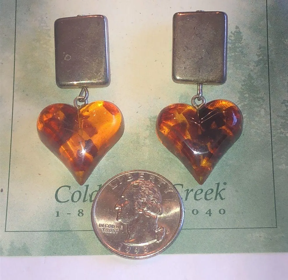 Coldwater Creek Silver Amber Heart Earrings - Image 5